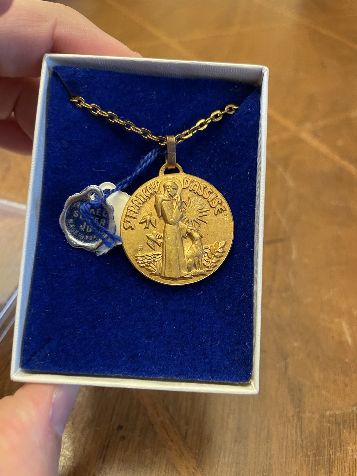 Vtg St Francis  Pendant Medal Nickel Silver Made in France Signed JB
