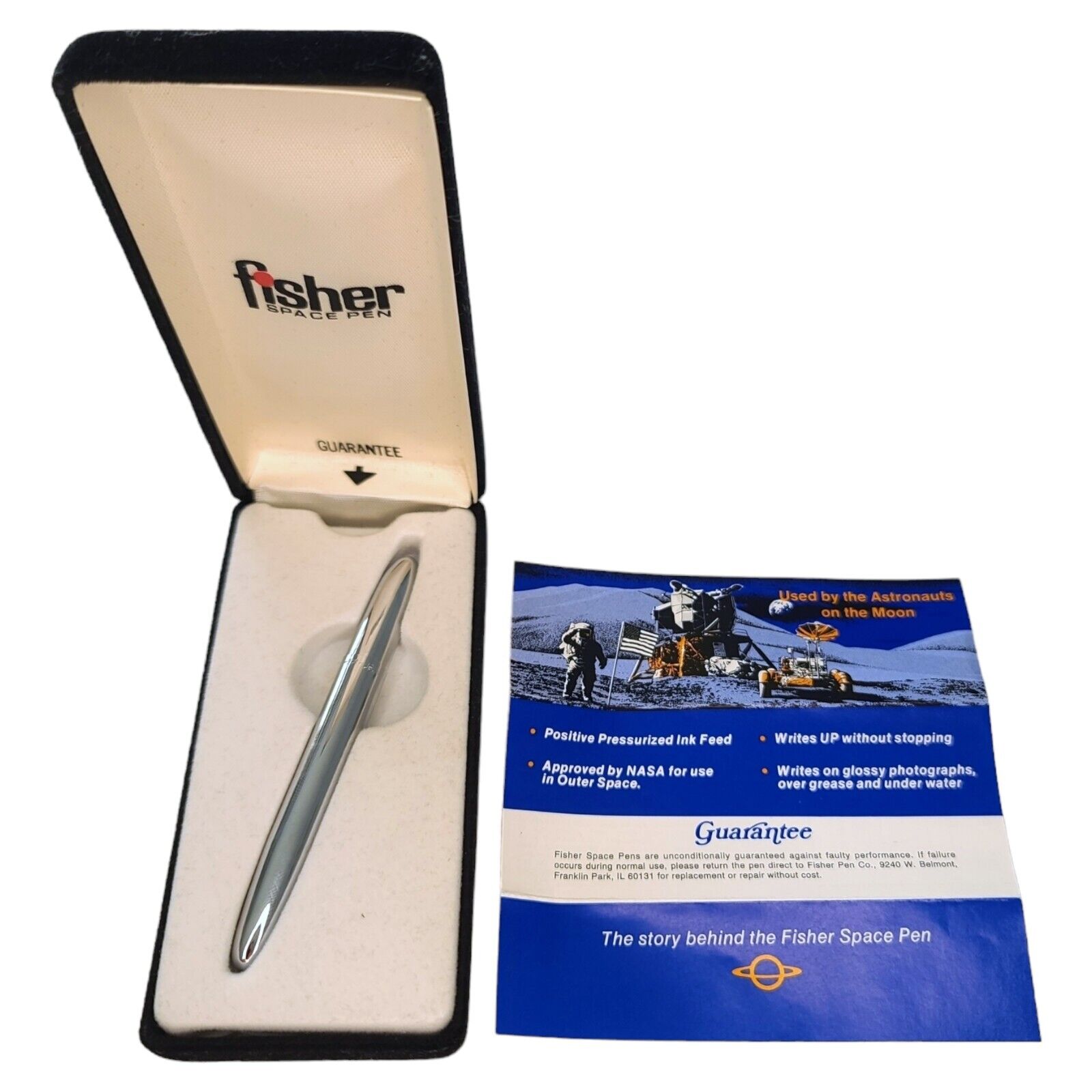 Vtg Fisher Space Pen with Original Box and Paper Black Ink USA NASA