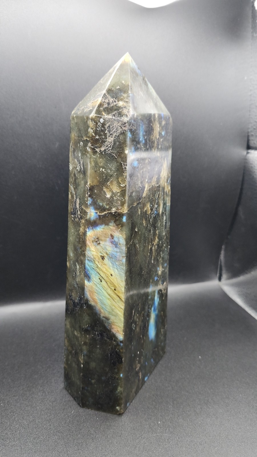 Natural Huge 3.16 Lb Blue/Green/Yellow Labradorite Obelisk 8.2\