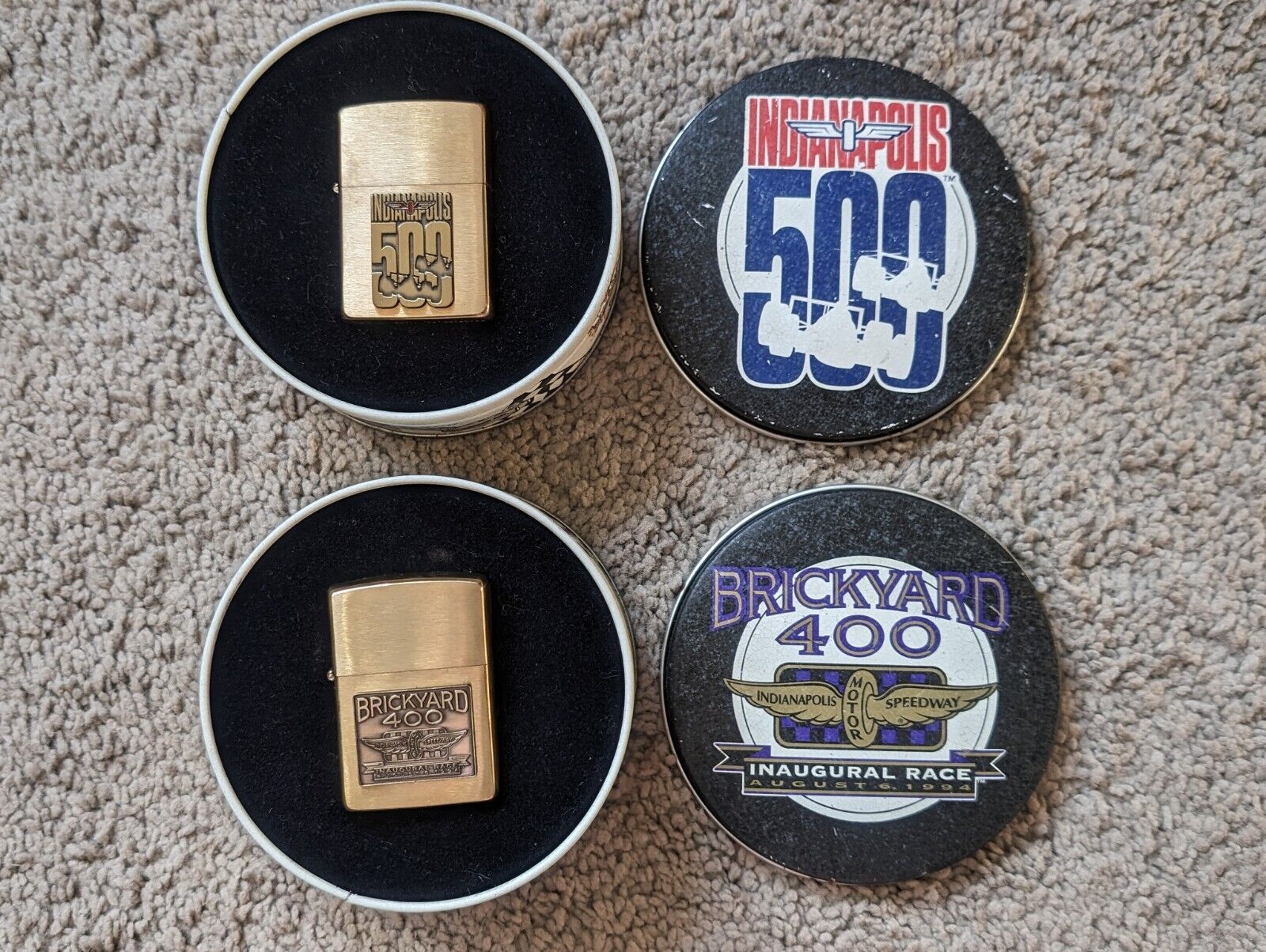 1994 Zippo Indianapolis 500 & Brickyard 400 With Collectors Tins Sealed Set Of 2
