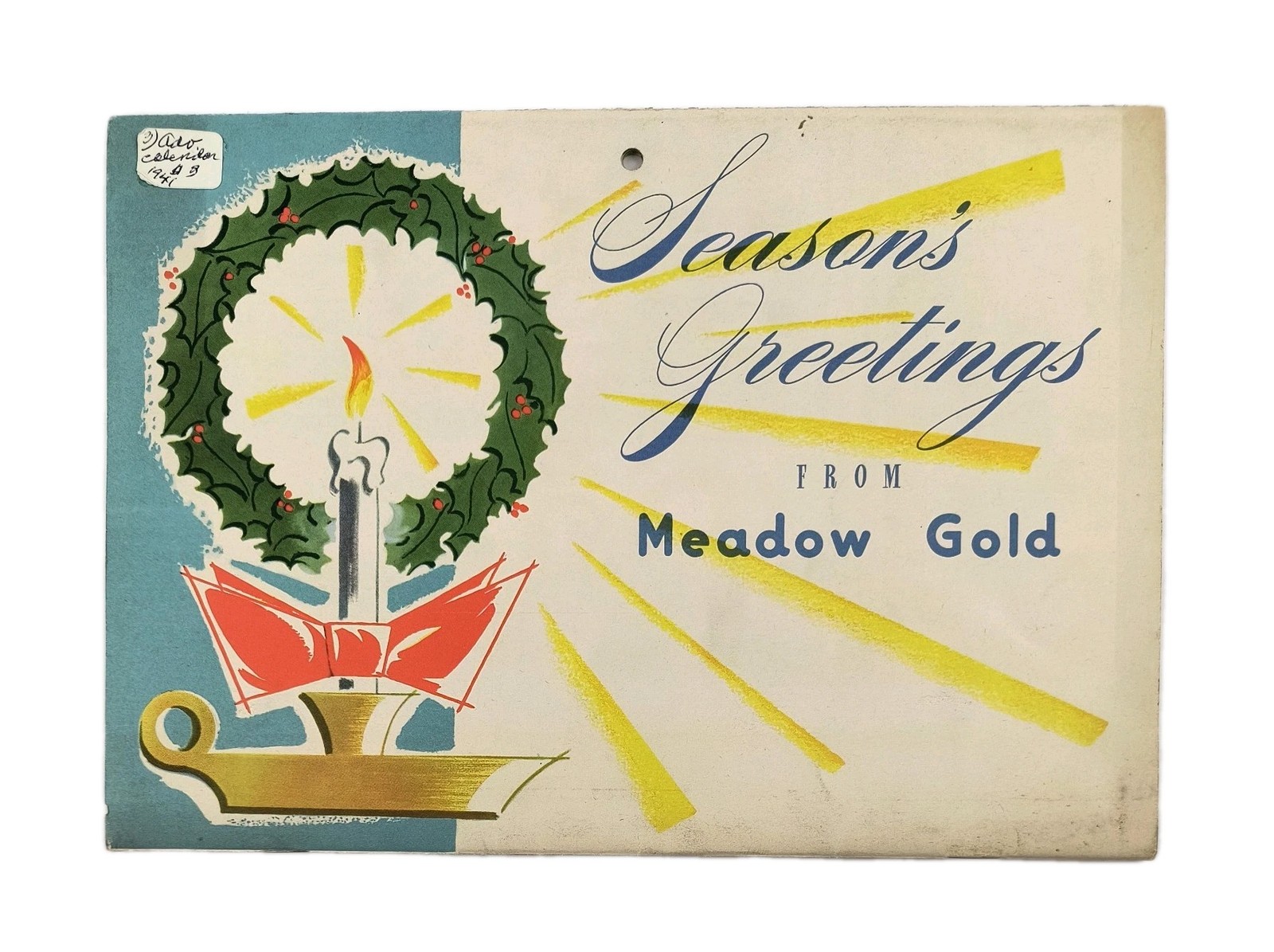 Meadow Gold Products 1942 Season’s Greetings Vintage Calendar L2