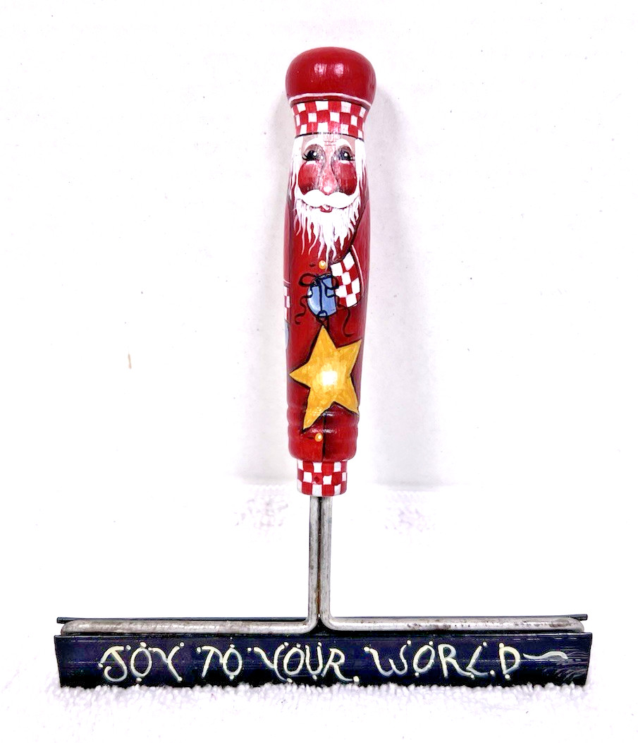 Hand Tole Painted Santa Wood Handle Squeegee Home Décor Artist Signed 1999