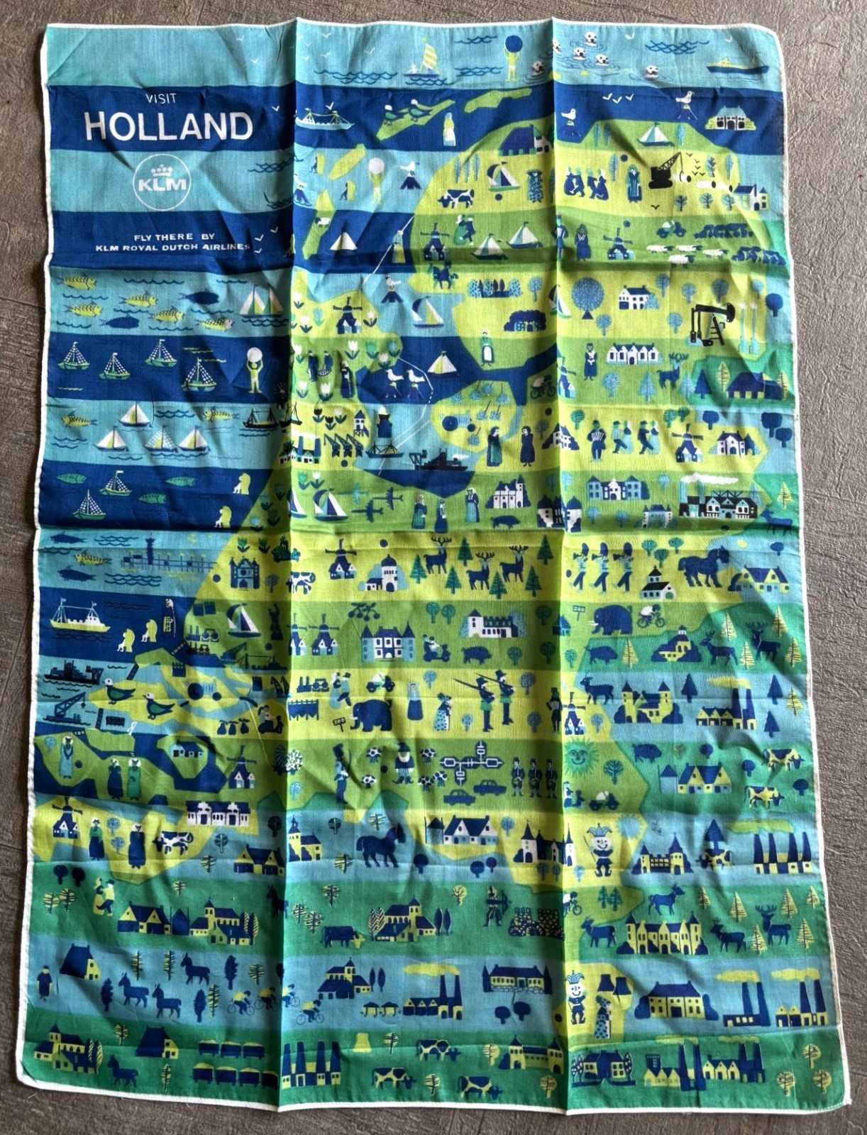 RARE Vintage KLM Royal Dutch Airlines Holland Map Souvenir Handkerchief Scarf RARE Vintage KLM Royal Dutch Airlines Holland Map Souvenir Handkerchief Scarf