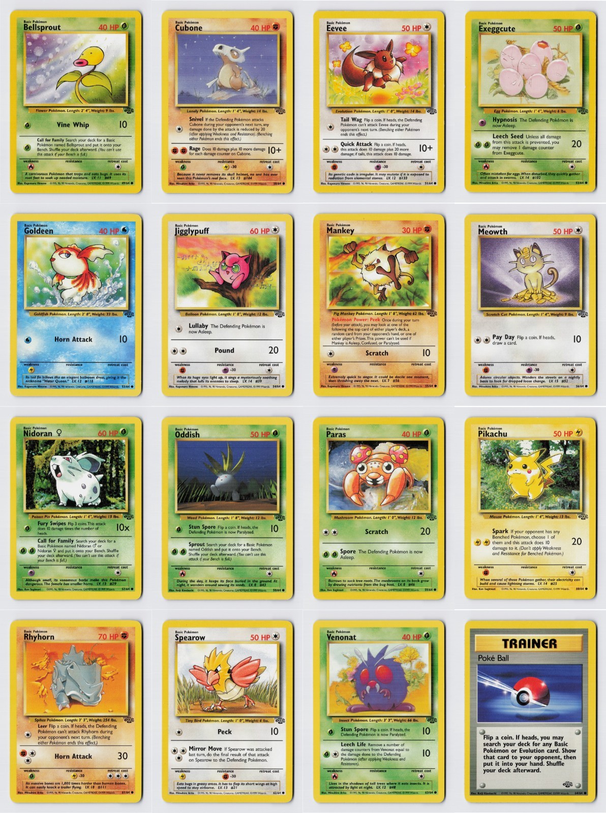 Pokémon TCG Jungle (Unlimited) All Commons 16 Card Bundle LP Exact Cards Scanned