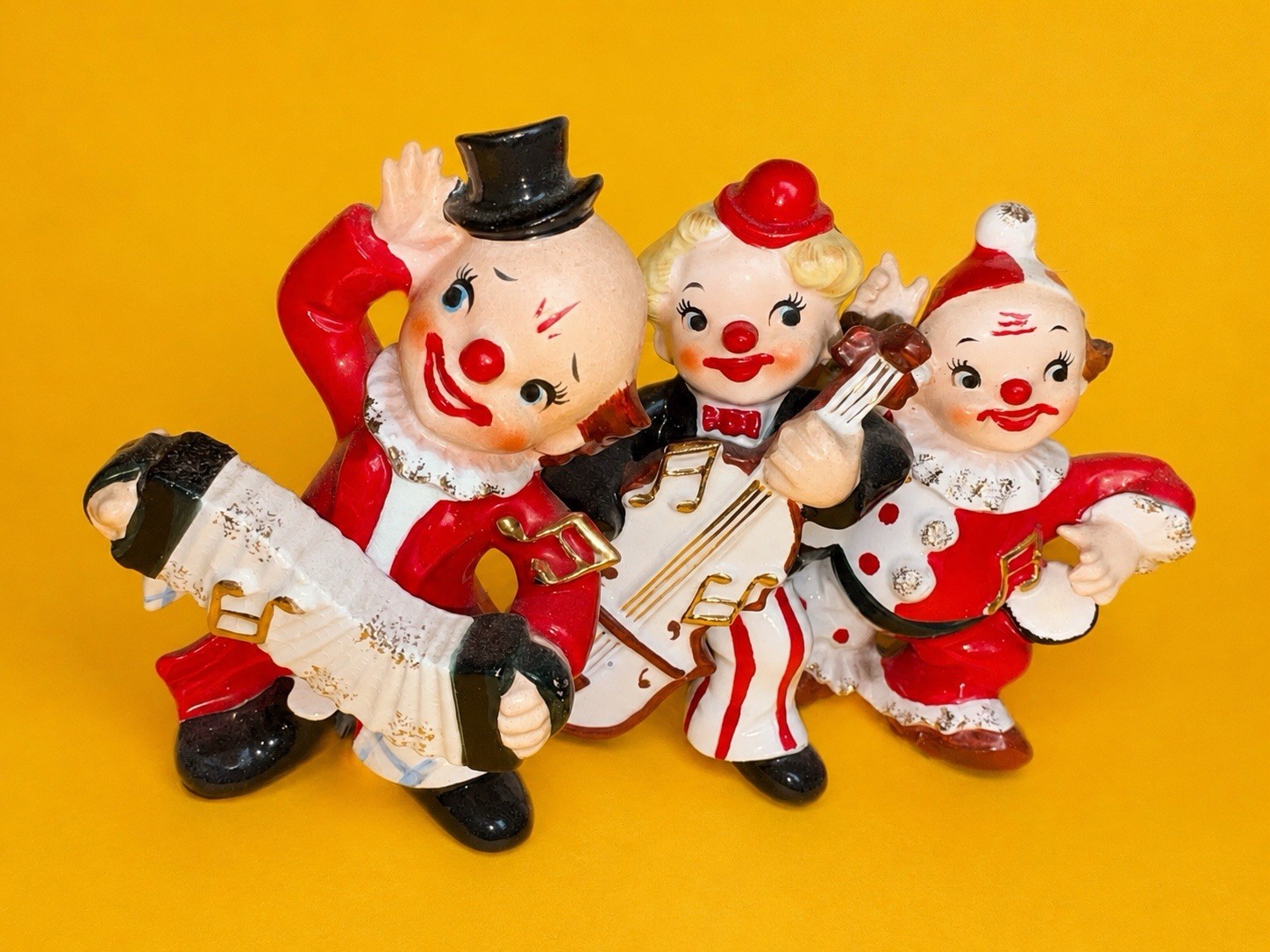 🤡 CUTE Norcrest Vtg Kitsch Circus Clown Figurines 1950s MCM Mint Japan RARE