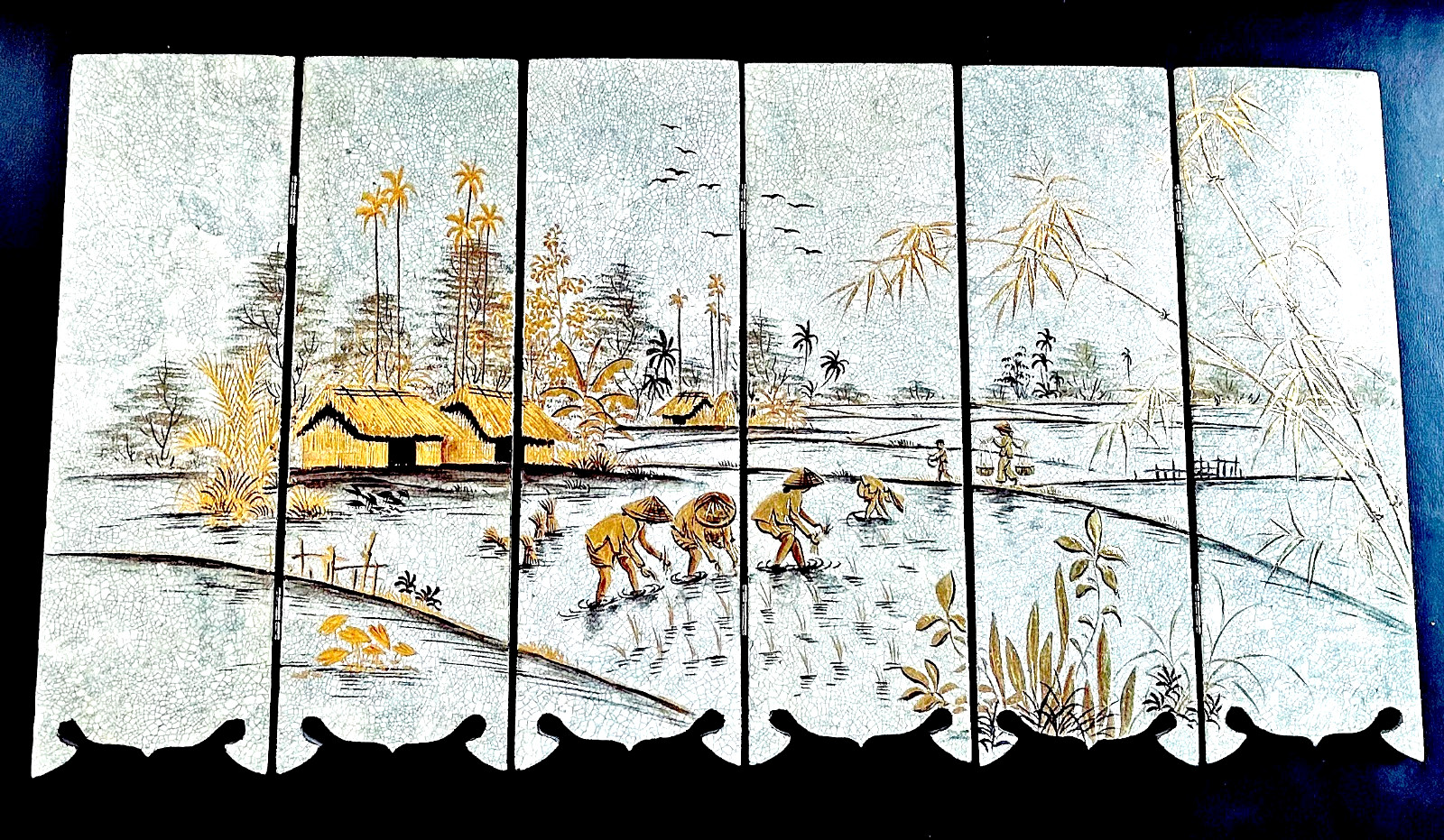 Vietnamese 6 Panel Lacquer Table Screen 22x11.5\