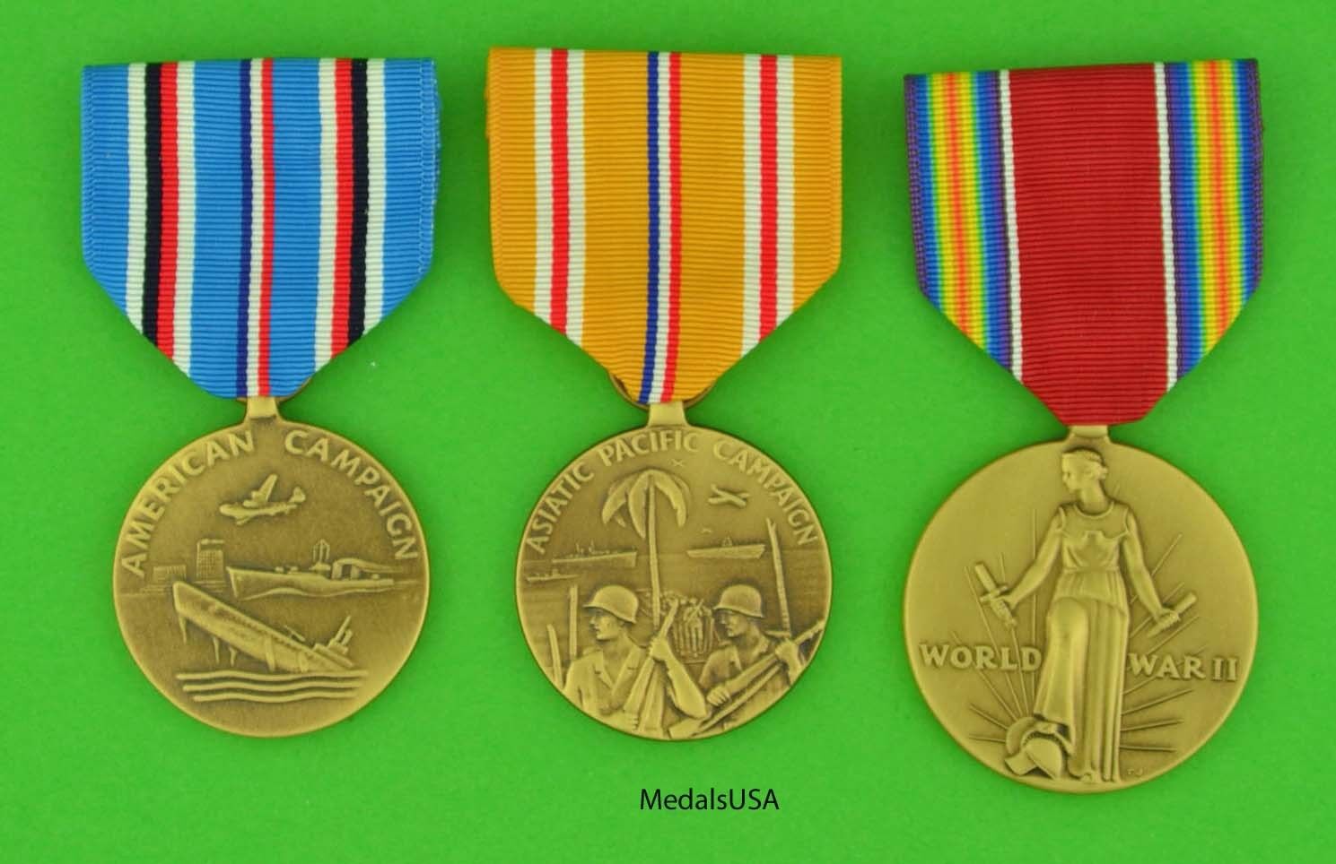 3 WWII US Medal set - American & Asiatic Pacific Theater Service - WW2 Campaign 