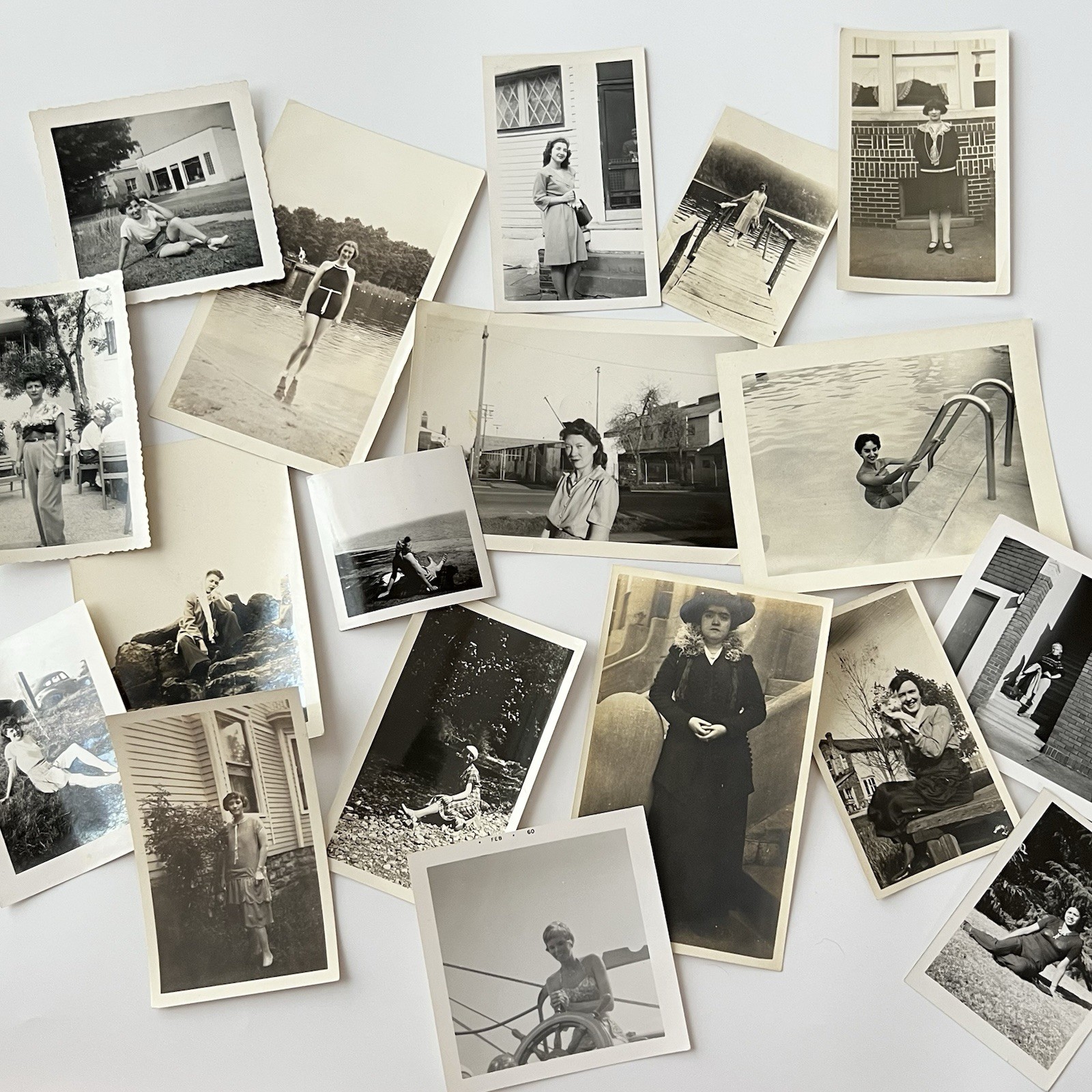 Antique Vintage B&W Sepia Snapshot Photograph Beautiful Young Woman Lot Of 18