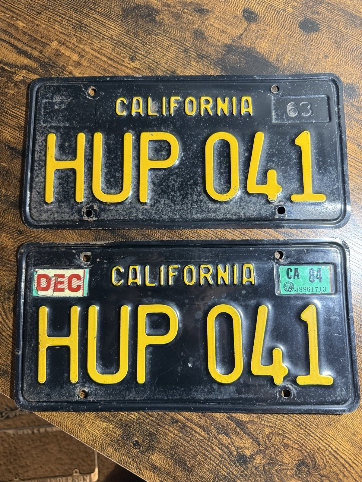 1963 California Black License Plate Matching Pair HUP 041 Original DMV YOM