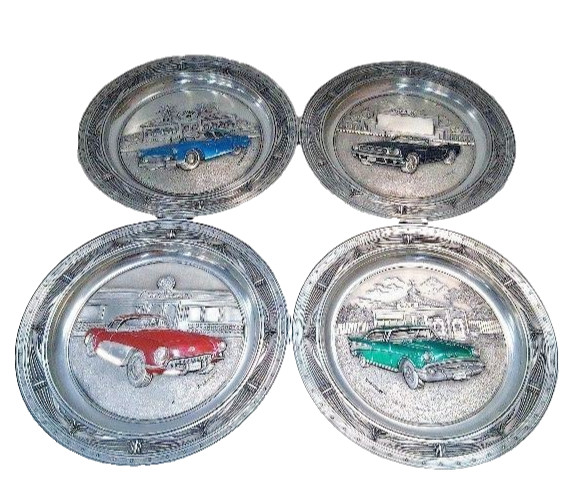 Bradford Exchange Pewter Plate America's Favorite Classic Cars Set of 4 Plates