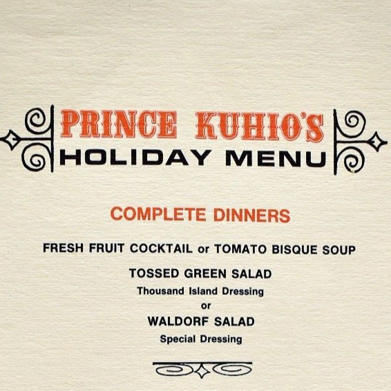 Vintage 1969 Prince Kuhio's Spencecliff Restaurant Holiday Menu Honolulu Hawaii