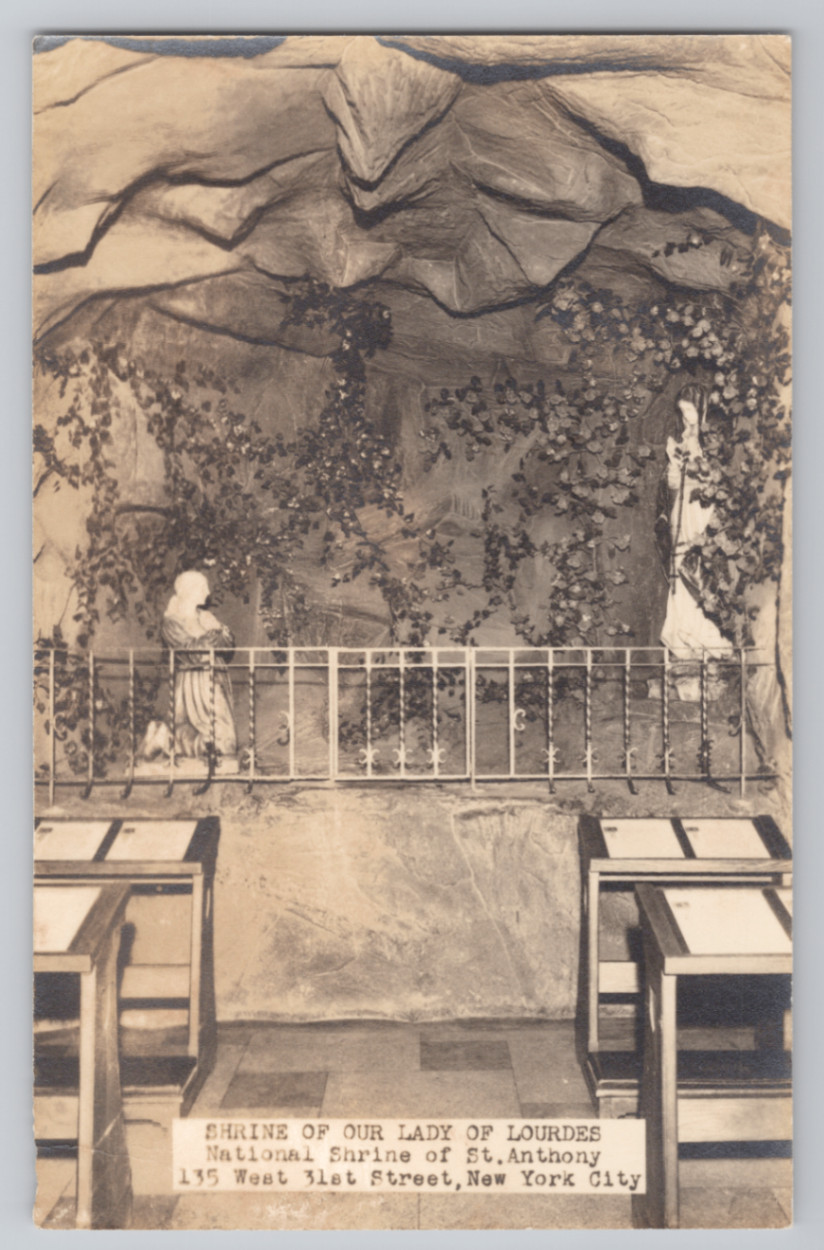 1948 Shrine Our Lady of Lourdes St. Anthony NYC RPPC Real Photo Postcard
