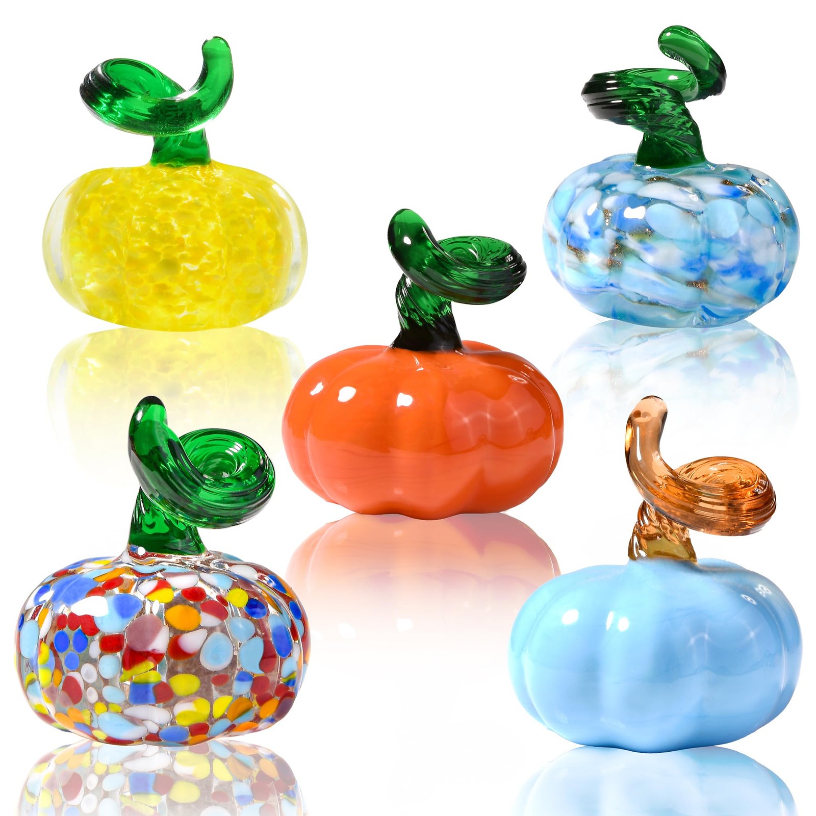 5pcs Small Blown Glass Pumpkin Figurine Collectible Halloween Thanksgiving Glass
