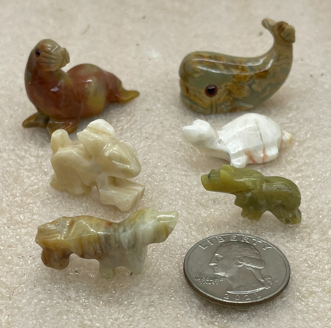 6 Miniature Hand Carved Stone Animals Mixed Lot