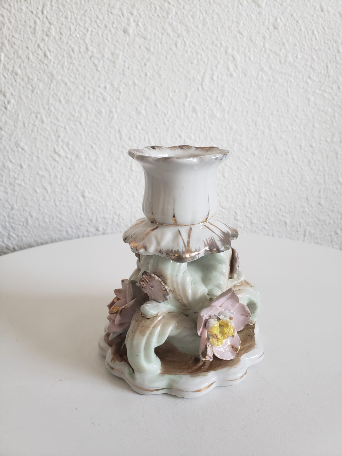 Vintage Walls Porcelain Candle Holder with Applied Flowers