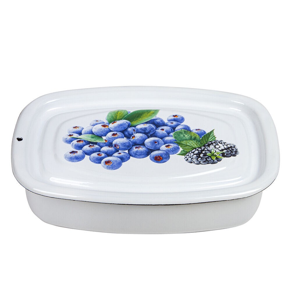 STPGOODS Blueberry Enamel Kitchen Storage Container Enameled Baking Tray 1.1 qt
