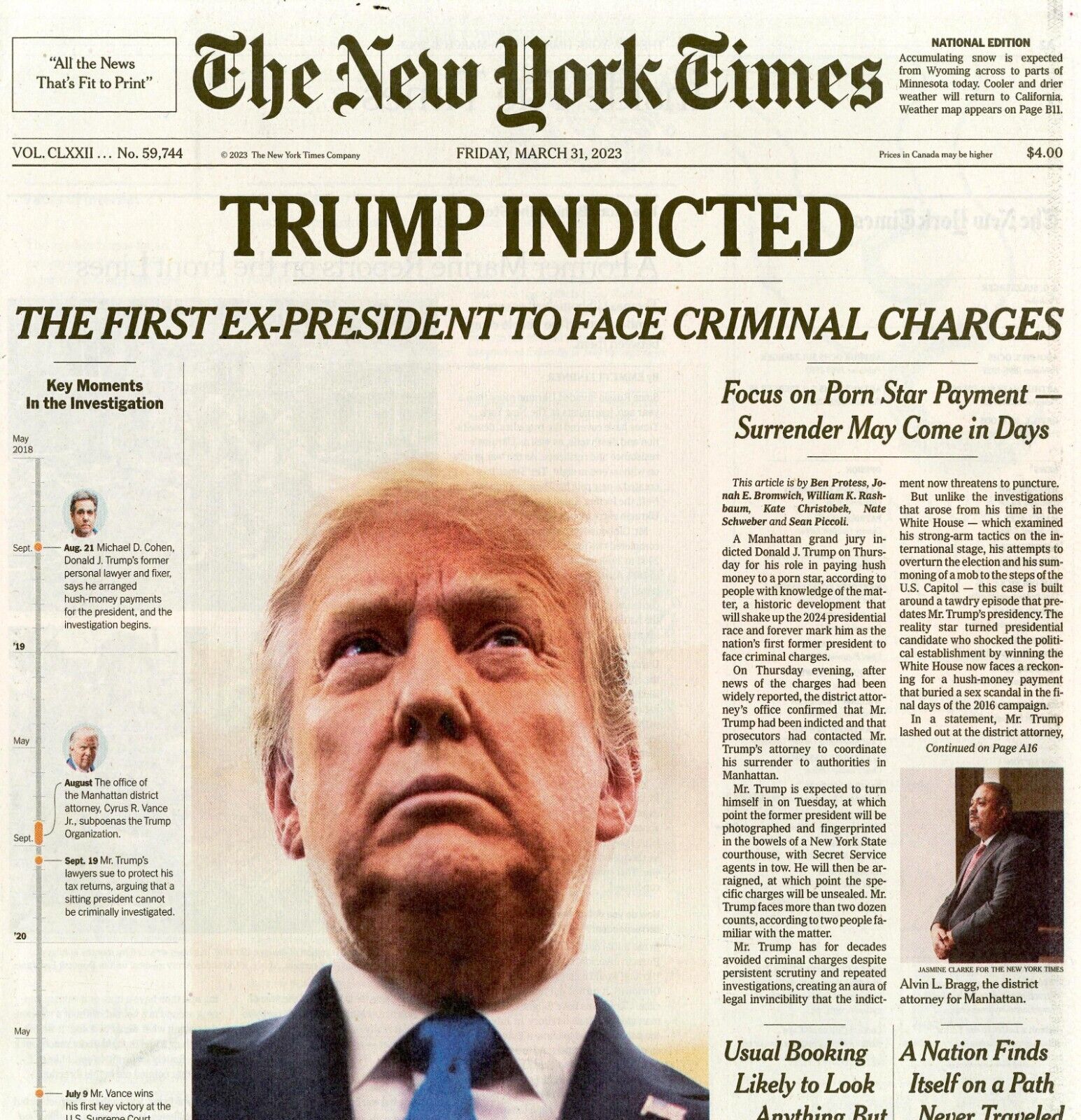 THE NEW YORK TIMES NEWSPAPER - MARCH 31, 2022 - TRUMP INDICTED - BRAND NEW