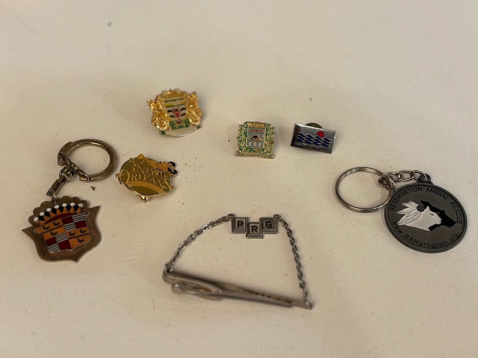 Vintage Assorted Collectible Pins Tie Clip And Keychains Lot