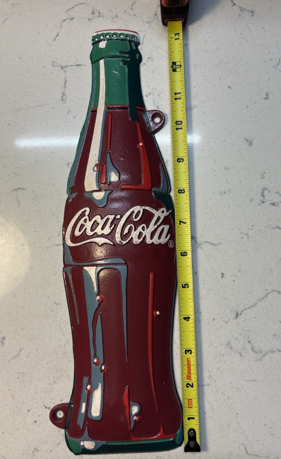 COCA-COLA Cast Iron Embossed Soda Bottle Advertising Sign, 13.5”x3.75” Man Cave