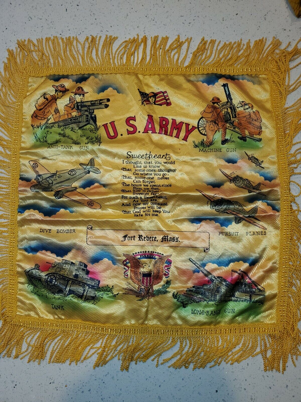 WWII Army pillow cover for service in World War 2 Great Images Tanks Planes Etc