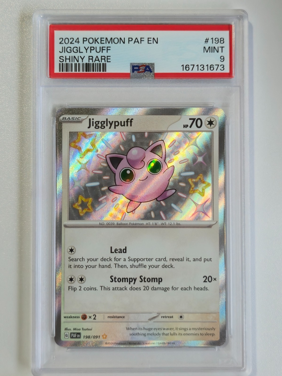 PSA 9 Mint - Pokemon Paldean Fates - Jigglypuff Shiny Rare 198/091