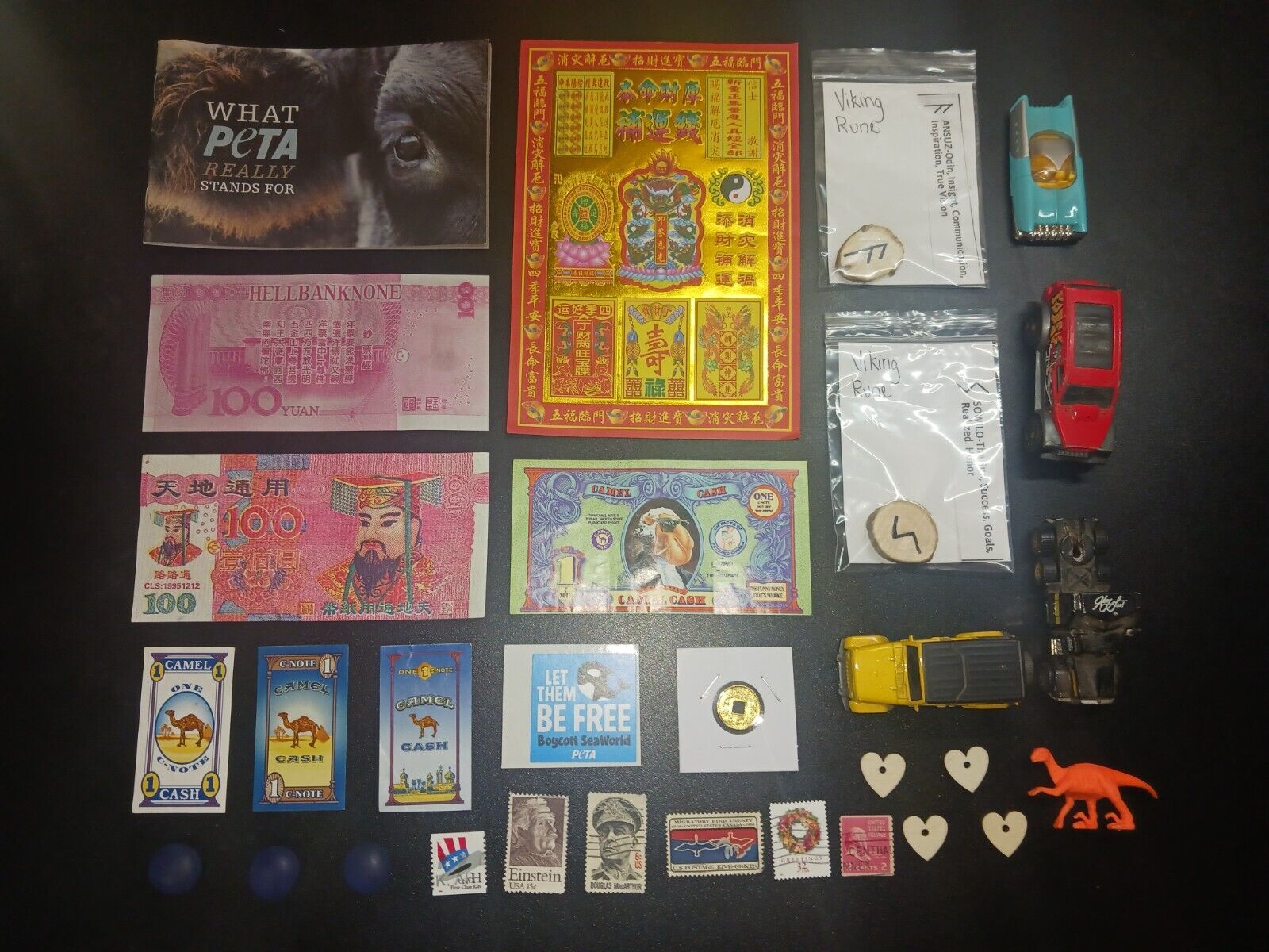 Junk Drawer Lot Stamps, Token, Tobacco Items, Hotwheels, Hellnote And More J6
