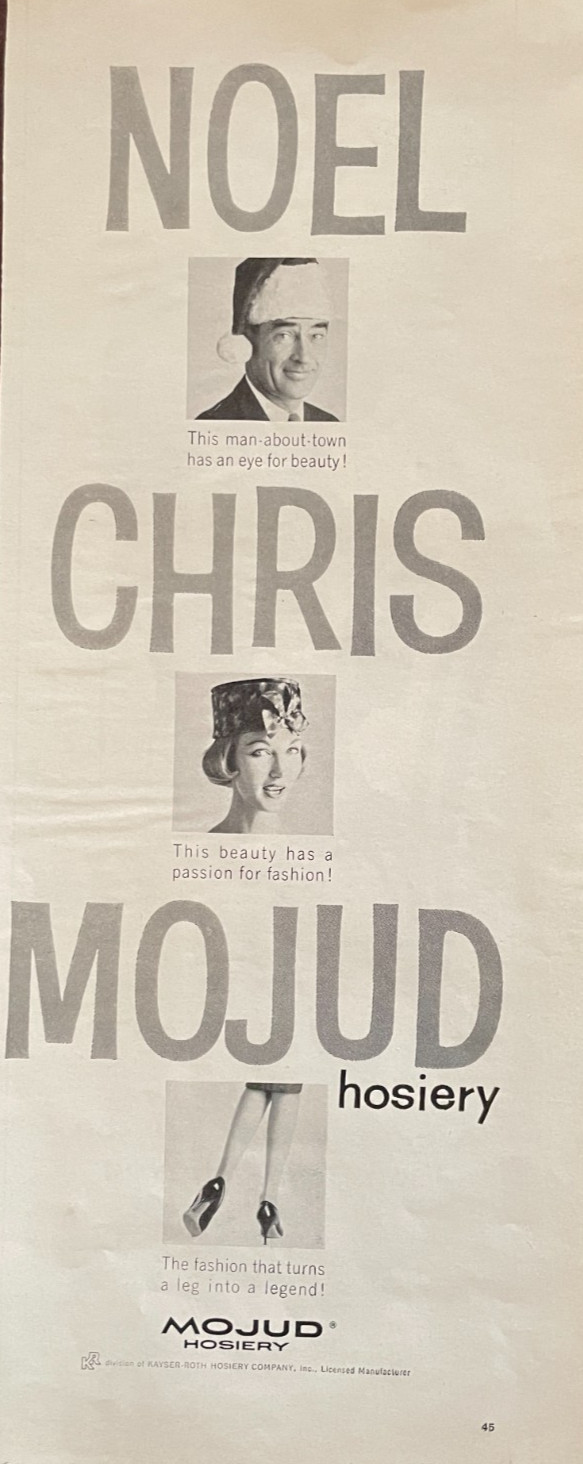 1958 Mojud Hosiery Christmas Vintage Print Ad Noel Passion For Fashion