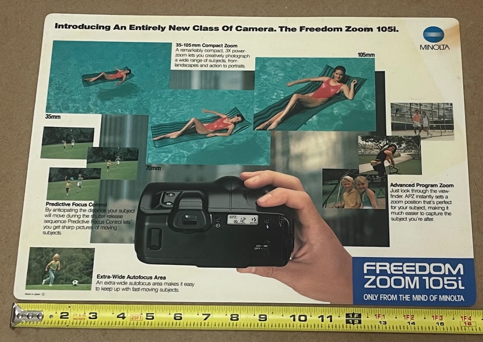 VTG MINOLTA Freedom Zoom 105i Camera Photo STORE SIGN Countertop Advertisement
