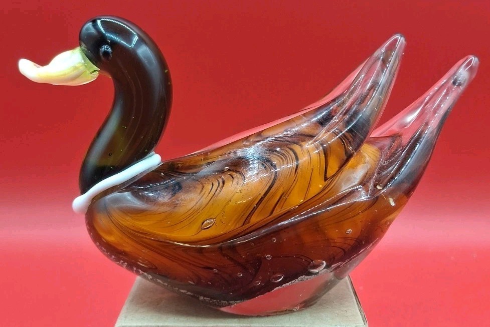 Glass Mallard Duck Figurine 6.5 Inch Handcrafted Art Glass Unique Art
