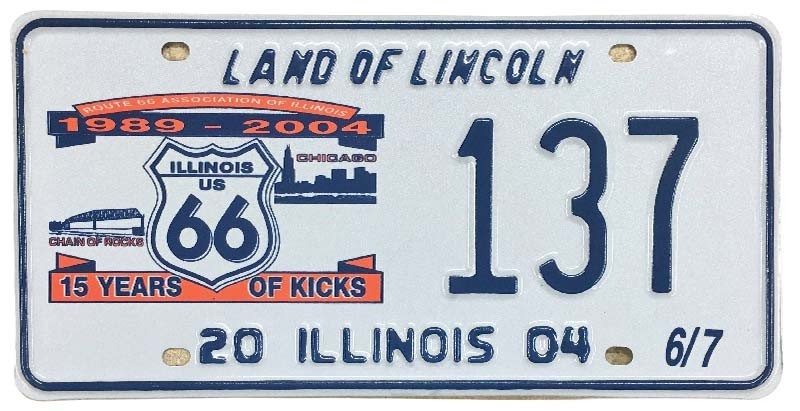 Illinois 2004 Special Event 15 Years of Kicks on Route 66 License Plate 137 Mint