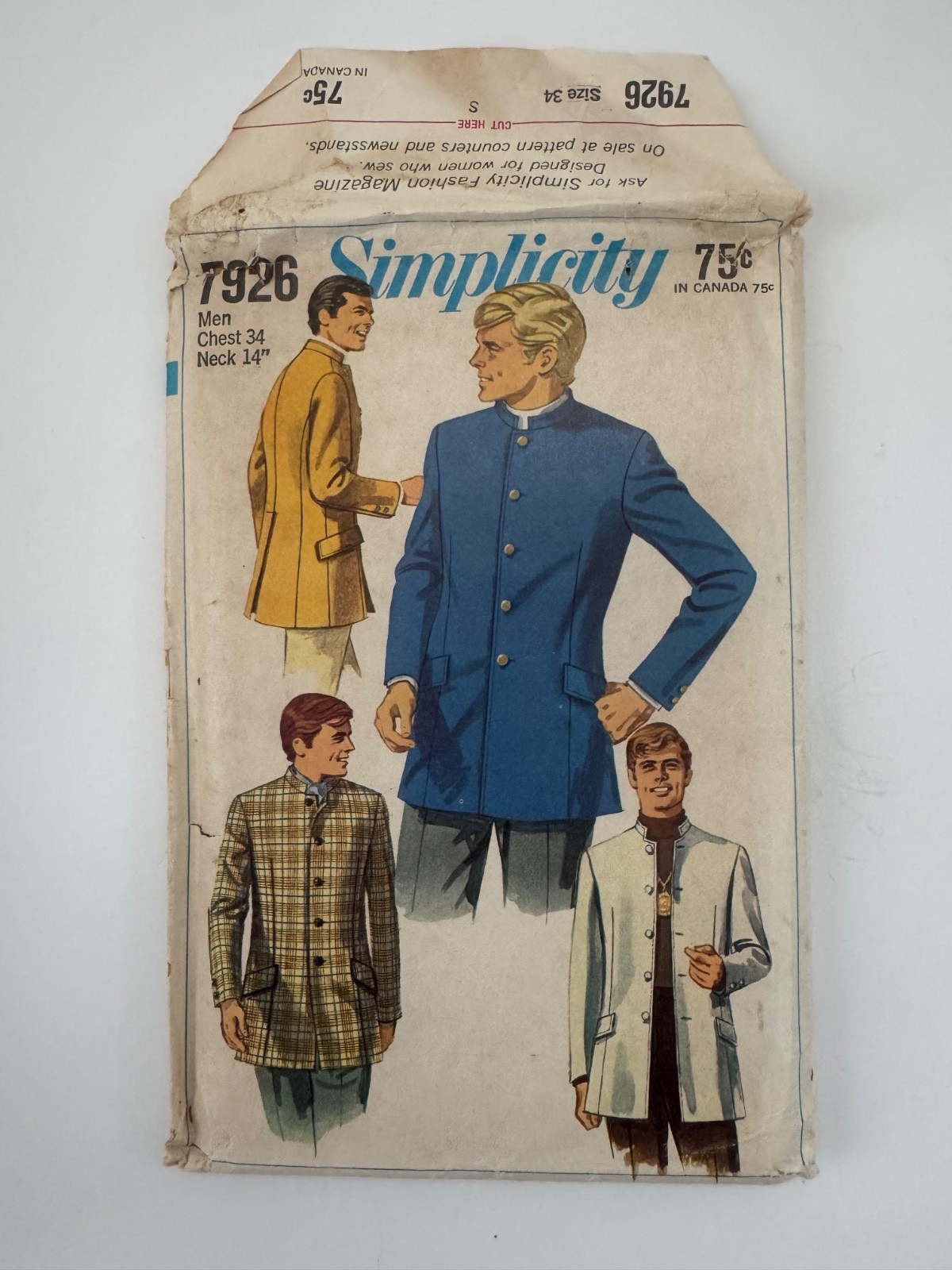 Simplicity Sewing Pattern  7926  MEN\'S Nehru Jacket -SZ 34\