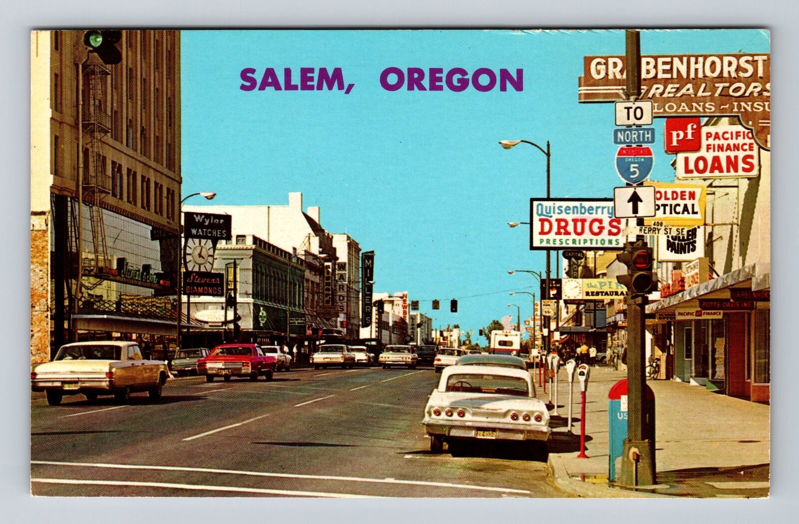Salem OR-Oregon, Looking Down Liberty Street, Antique Vintage Postcard