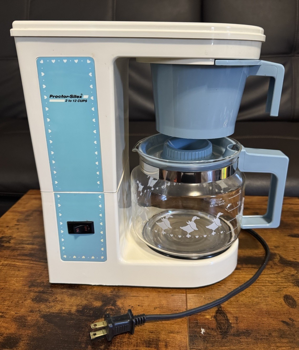 Proctor-Silex Coffee Maker Blue Hearts w/Country Geese  Pot Excellent