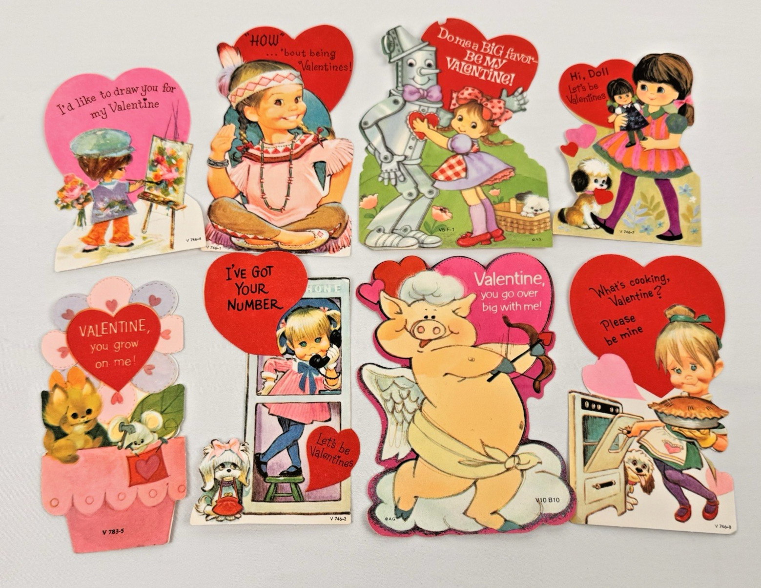 VTG 70\'s Kitschy Retro Die Cut Valentine\'s Day Cards (8) Unused w/ Envelopes