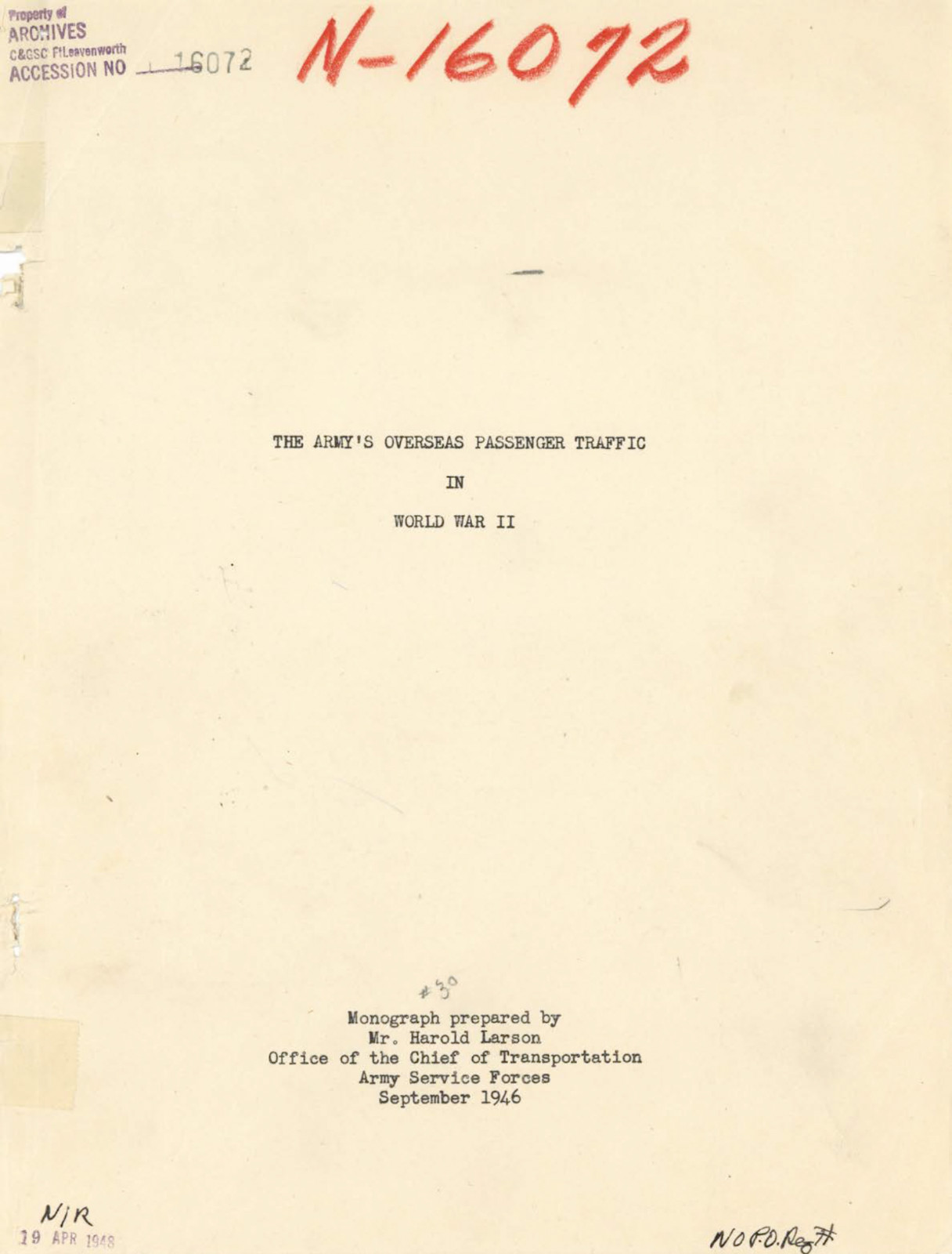215 Page 1946 Army's Overseas Passenger Traffic in World War II on Data CD
