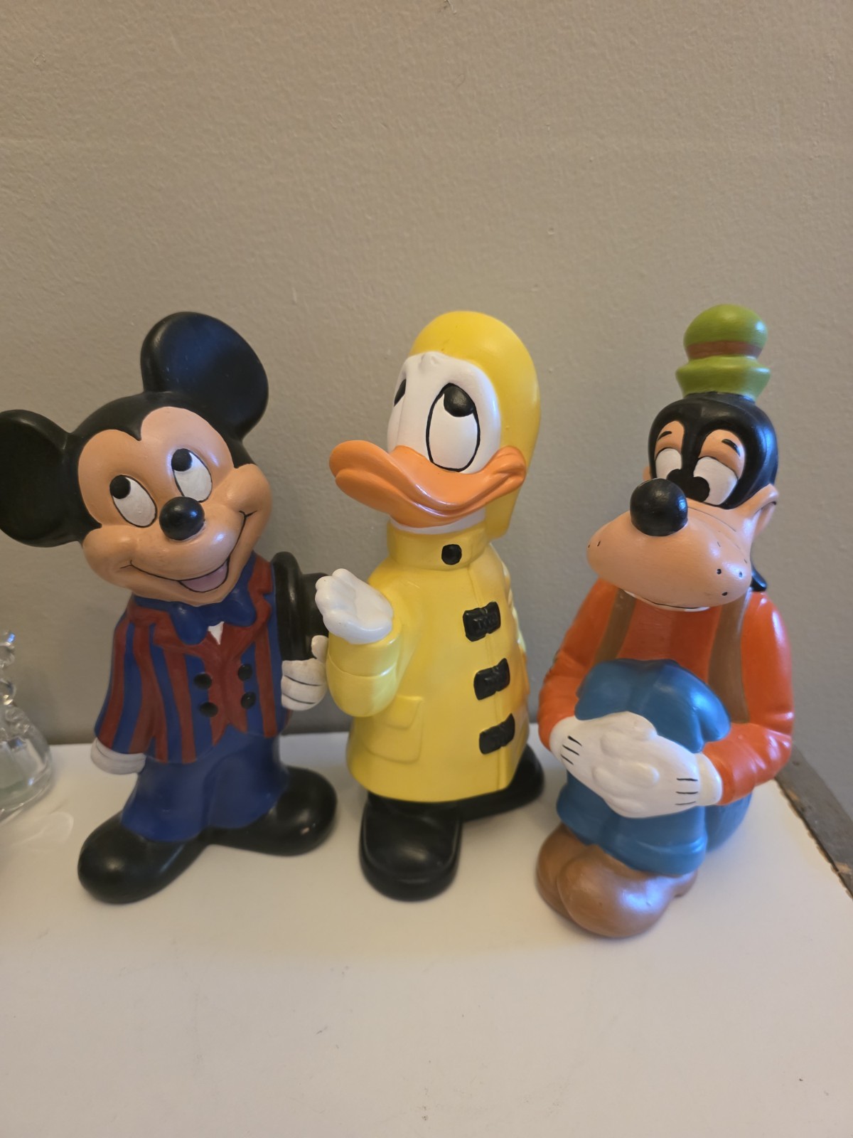 Vintage Walt Disney Hand Painted Mickey Goofy Donald 9” Ceramic Figures 1982