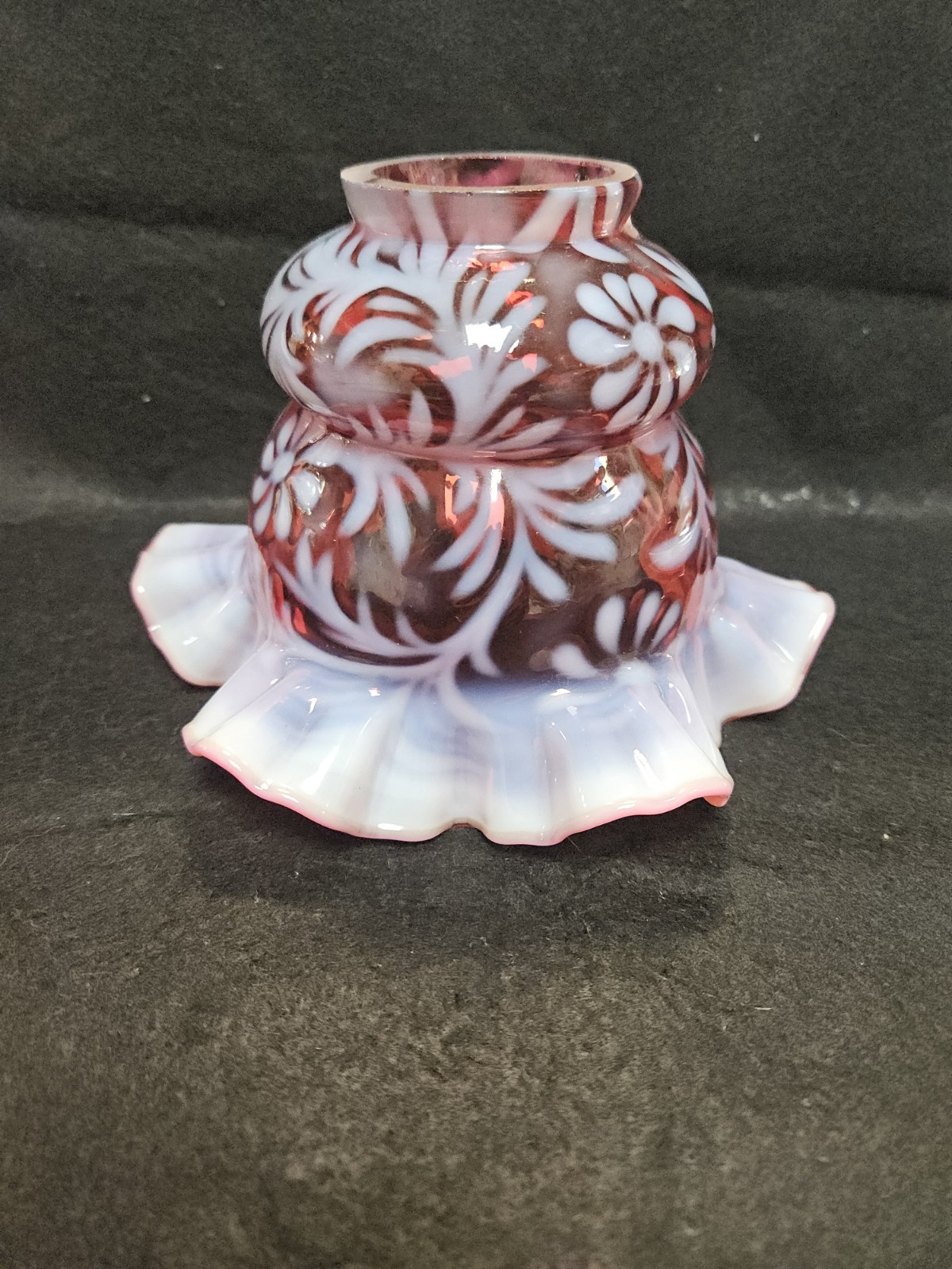 Fenton Cranberry Daisy & Fern Ruffled 2\