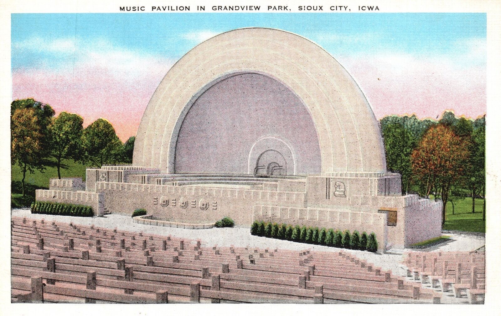 Vintage Postcard Musoc Pavilion In Grand View Park Sioux City Iowa Olson News
