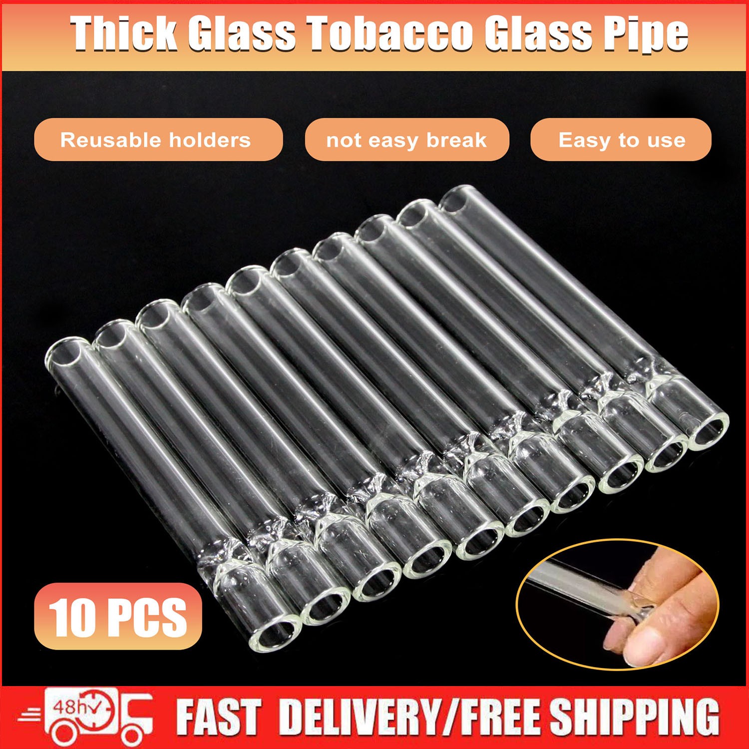 10pcs Thick Glass Tobacco Glass Pipe Reusable One Hitter Smoking Tube Pipe 105MM