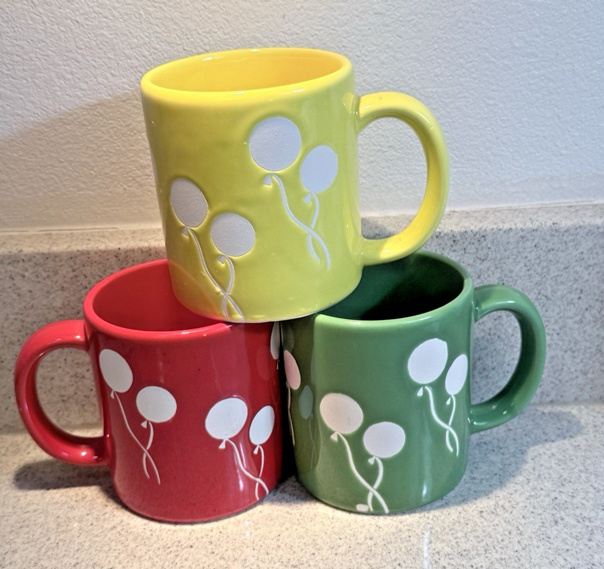 1970s–80s Japan Balloon Coffee Mugs Set X3 Ceramic Retro Pop Art Dopamine Decor