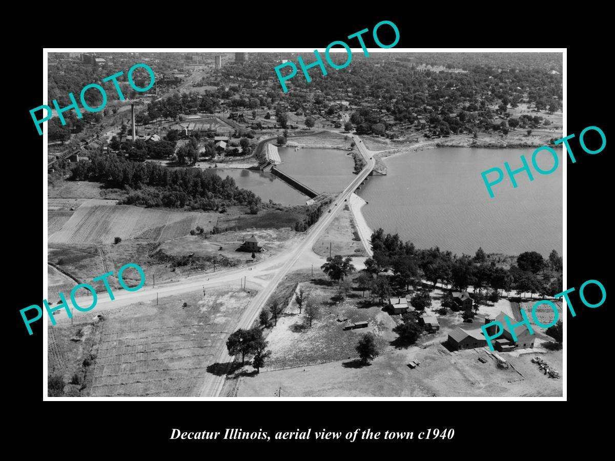 OLD POSTCARD SIZE PHOTO DECATUR ILLINOIS AERIAL VIEW OF THE TOWN c1940