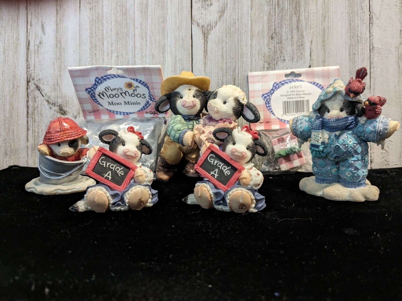 Vintage Enesco Mary's Moos Lot Of 5 (Five) With Accessories