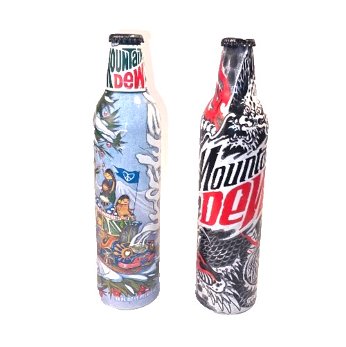 2 Greenlabelart.com 16 oz Mountain Dew Aluminum Unopened Green and Black