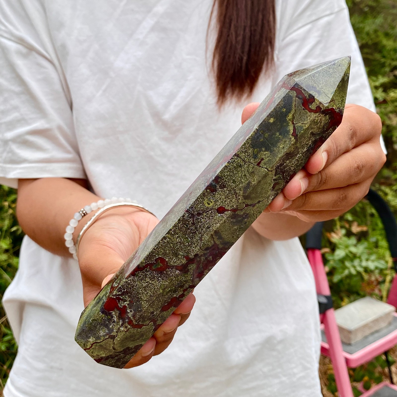 1.4LB  Natural dragon blood stone Column Quartz Crtal Obelisk Energy Healing