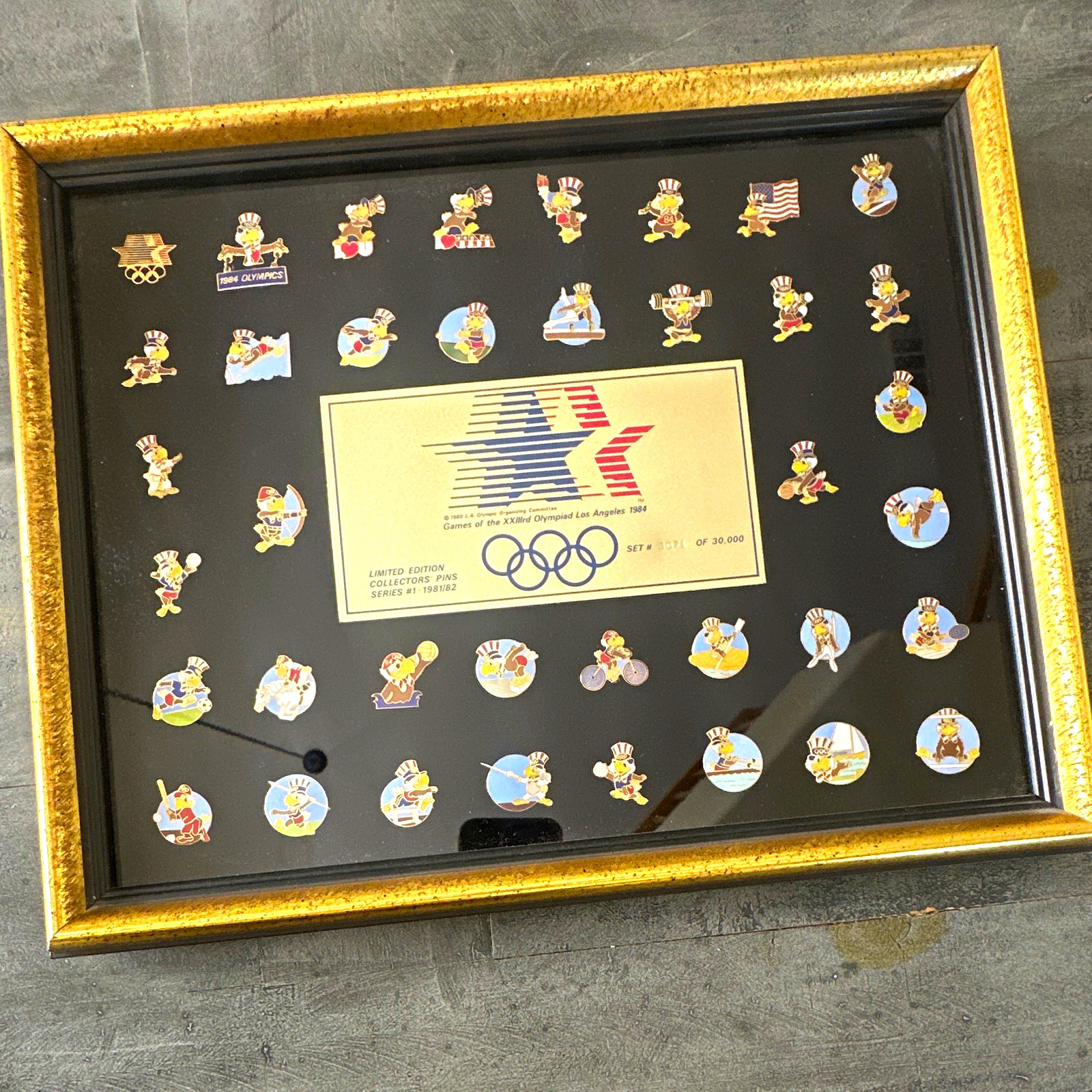 VTG Los Angeles 1984 Olympics Sam the Eagle Framed Collector Pin Set LE #3071