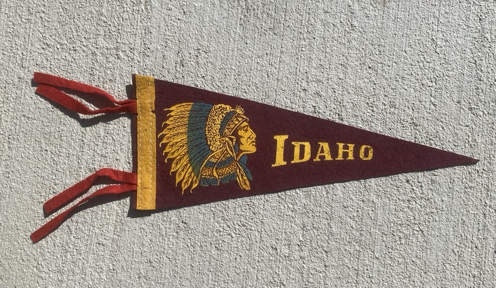 Vintage 1950s Idaho Souvenir Felt Pennant 11” Native American Chief Indian Rare