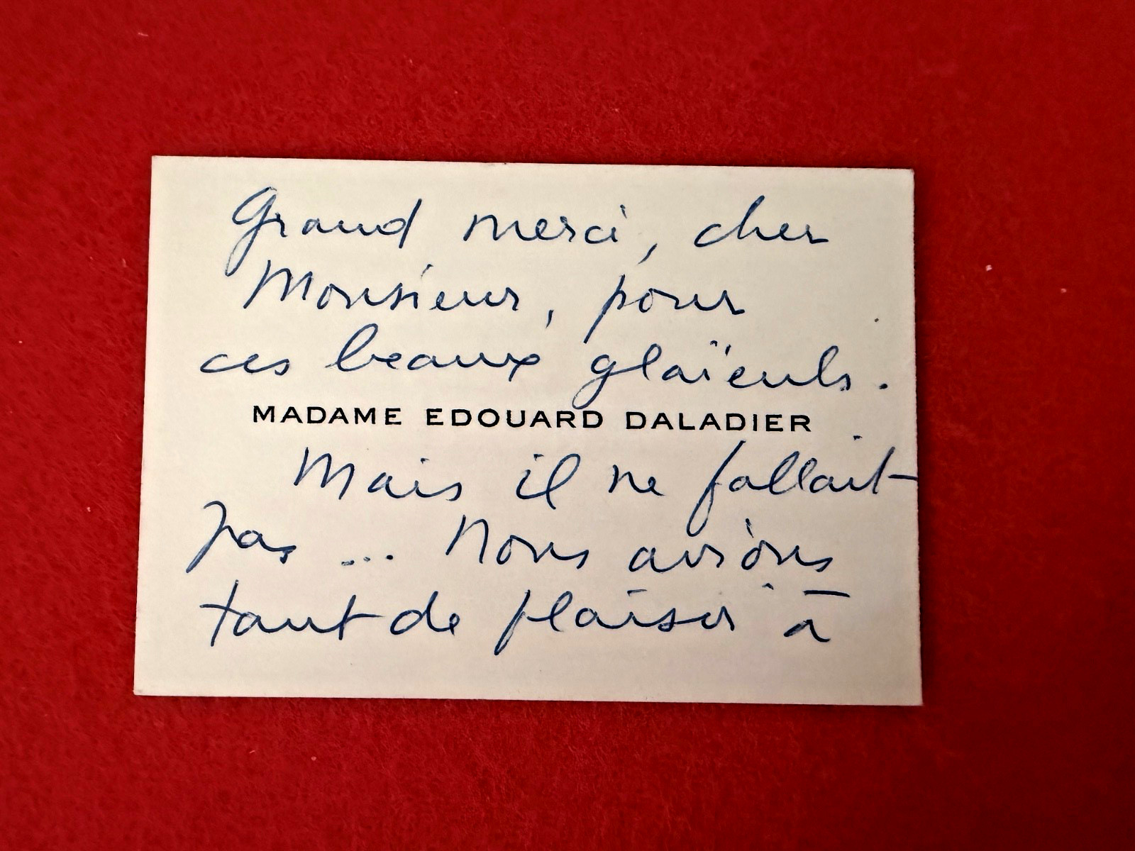 CV67-BUSINESS CARD AUTOGRAPH-MADAME ÉDOUARD DALADIER