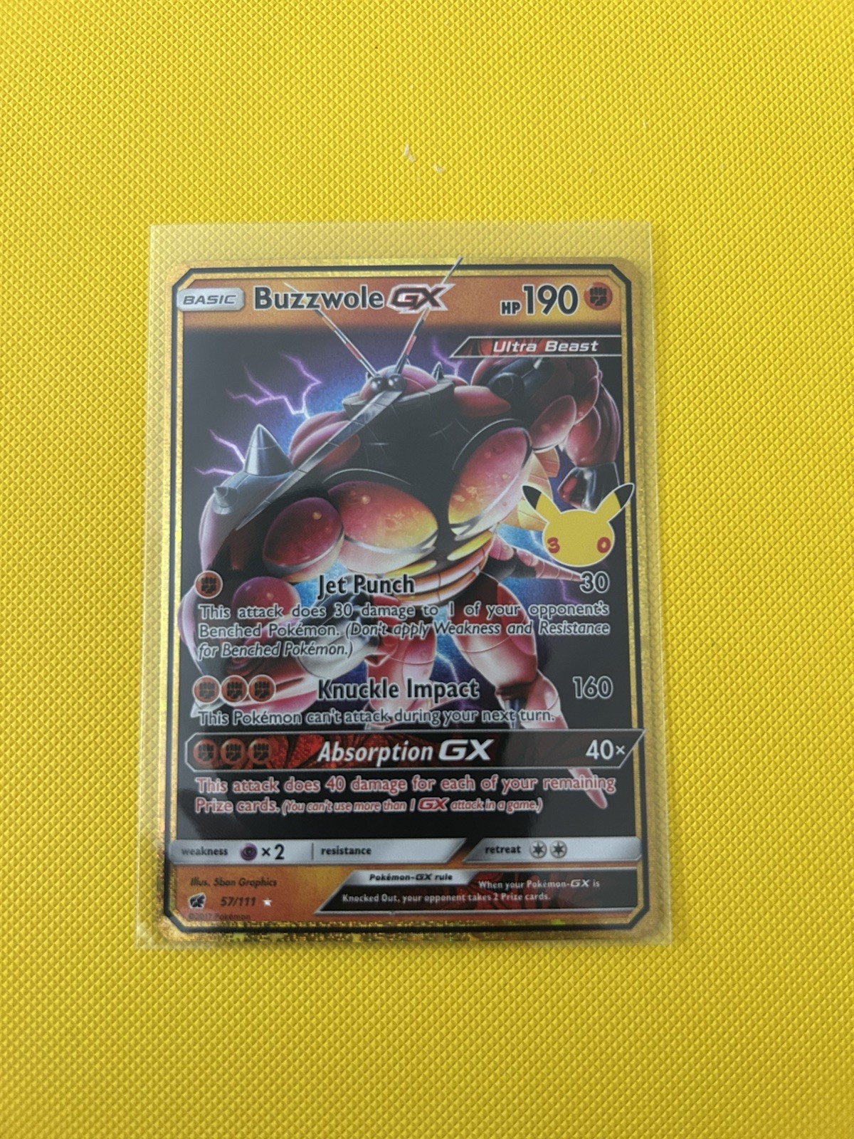 Buzzwole GX 57/111 ME: 30th Anniversary Ultra Rare Gold Classic Pokemon TCG Card