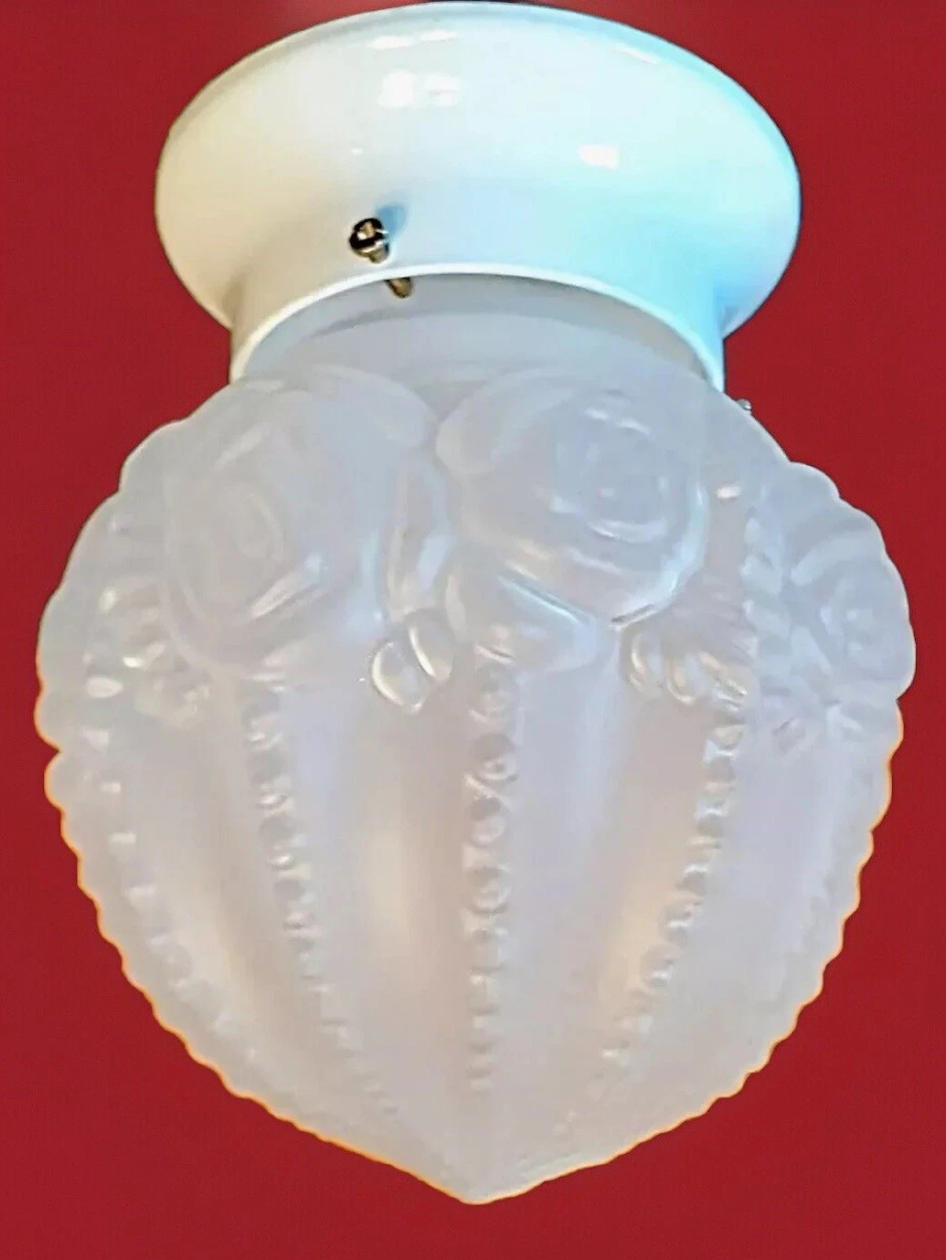 Vintage 1950\'s-60\'s Victorian Mid Century Dainty 3D Rose\'s Glass Light Fixture 
