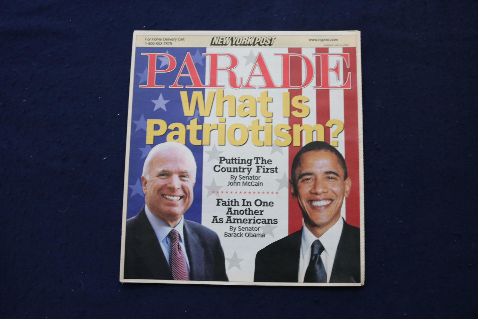 2008 JULY 6 PARADE MAGAZINE - JOHN MCCAIN & BARACK OBAMA COVER - E 18420 2008 JULY 6 PARADE MAGAZINE - JOHN MCCAIN & BARACK OBAMA COVER - E 18420